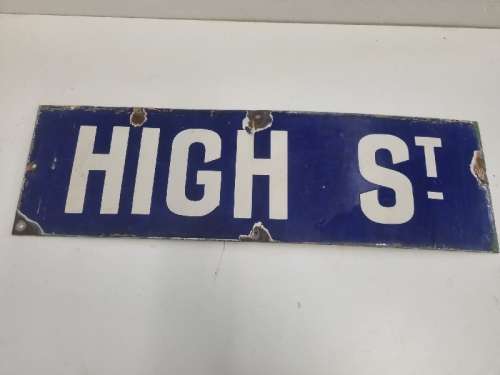 Vintage Blue Enamel Street name - High Street - 51cm x 15.5cm - Enamel sign