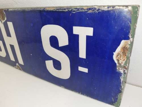 Vintage Blue Enamel Street name - High Street - 51cm x 15.5cm - Enamel sign