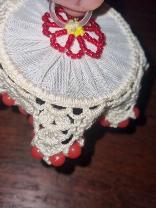 Beautiful Vintage Milk Jug Doily with Beaded detail - Diameter - 12.5cm