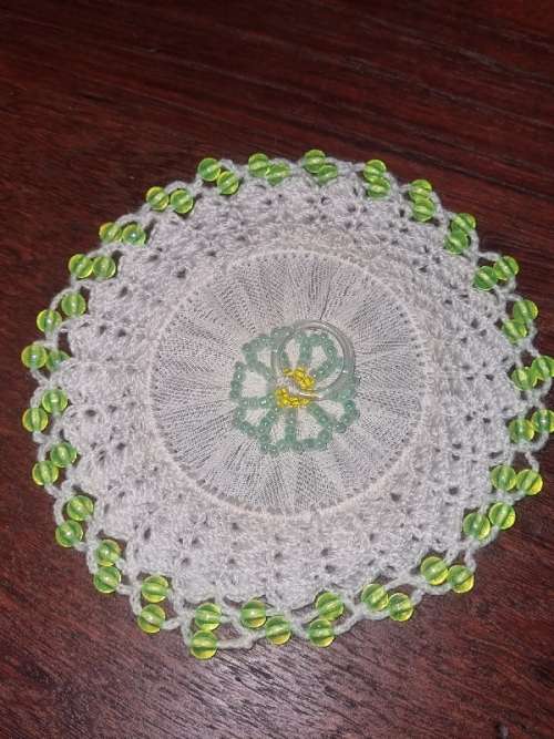 Beautiful Vintage Milk Jug Doily with Beaded detail - Diameter - 12.5cm