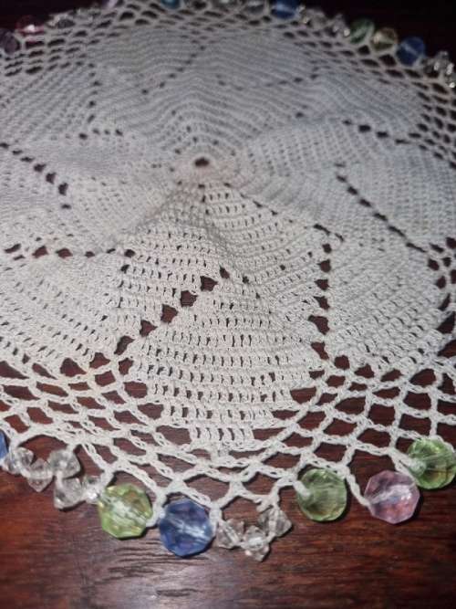 Vintage Doily with Beaded detail - Diameter - 20cm