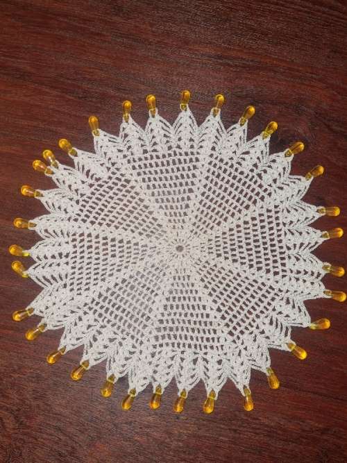 Beautiful Vintage Doily with Beaded detail - Diameter - 21cm