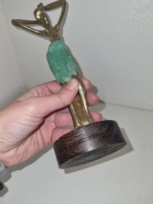 Brass Ornament on wooden base - Lady figurine - Height - 28cm
