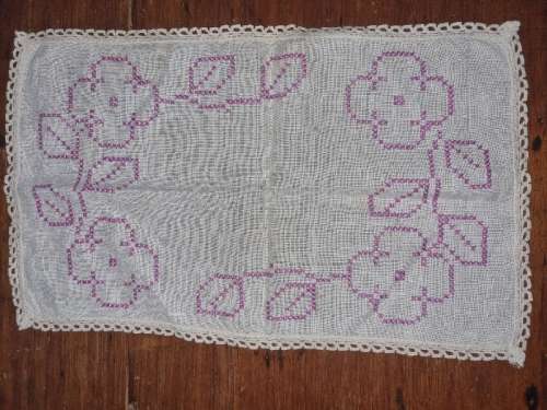 Vintage Embroidered Tea Tray Cloth - 43cm x 25cm