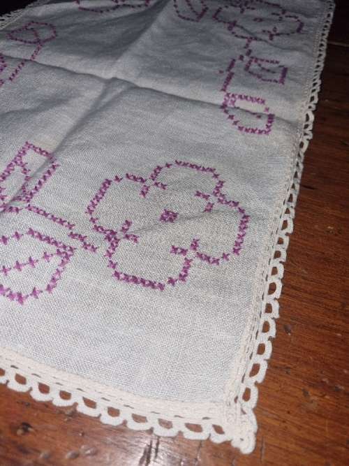 Vintage Embroidered Tea Tray Cloth - 43cm x 25cm