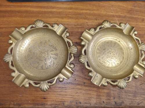 2 x Solid Brass Ashtrays - Diameter - 17.5cm each
