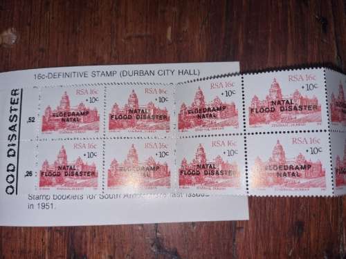 RSA Durban city Hall - Flood Disaster -  Stamp Booklet 10 x stamps
