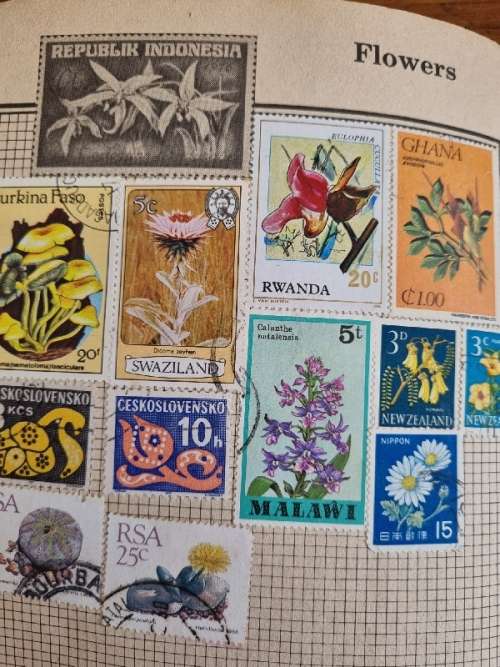 Vintage Stamp Album with 185 international stamps