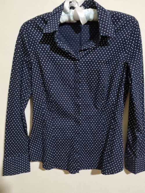 Studio W Navy dotted long sleeve shirt - Woolworths - Size S