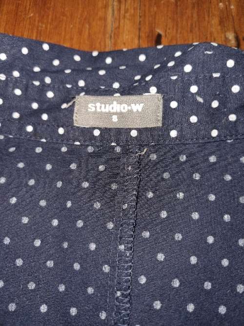 Studio W Navy dotted long sleeve shirt - Woolworths - Size S