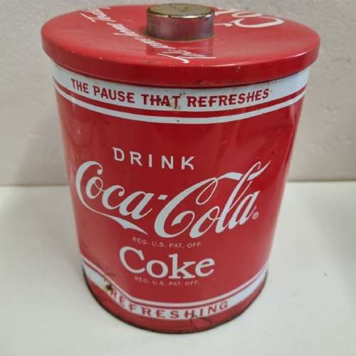Coca Cola Tin / Storage Container - Height - 16.5cm - Diameter - 14cm