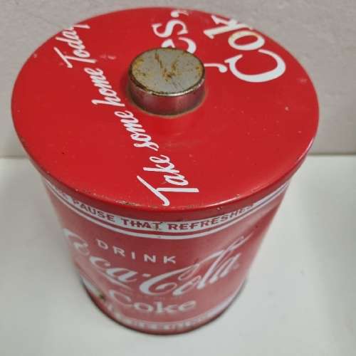Coca Cola Tin / Storage Container - Height - 16.5cm - Diameter - 14cm