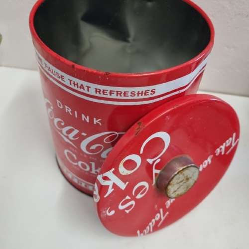 Coca Cola Tin / Storage Container - Height - 16.5cm - Diameter - 14cm