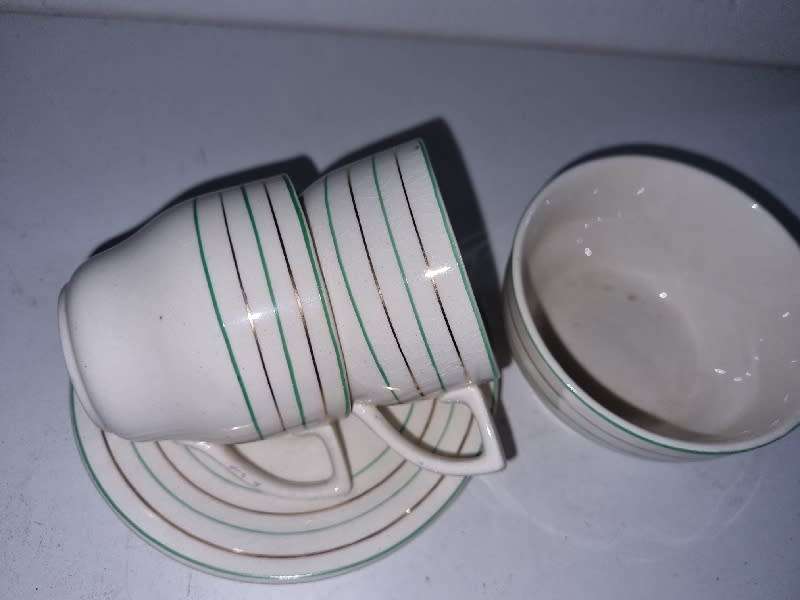 2 x Vintage mini Cups and Saucers with Sugar Bowl - British Anchor - England