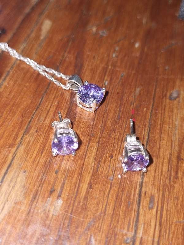 Sterling silver Necklace and earring set with purple stones