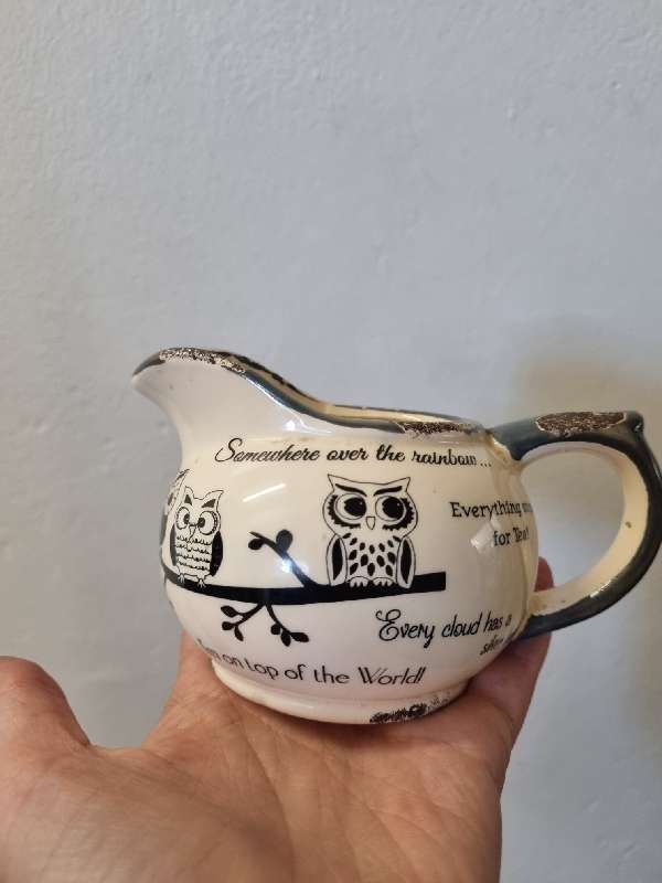 Milk Jug with owl detail - made to look rustic