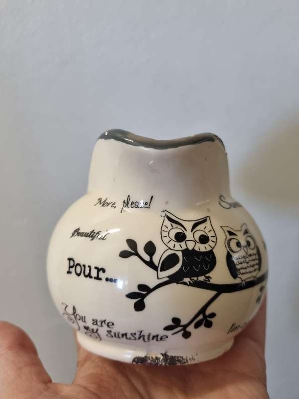 Milk Jug with owl detail - made to look rustic