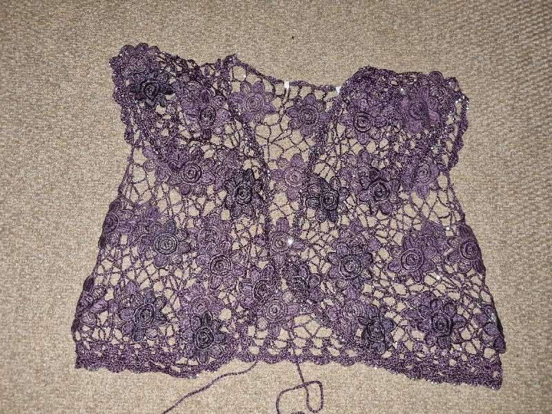 Beautiful Maroon top with crochet and beads detail - Size S - 100% Cotton