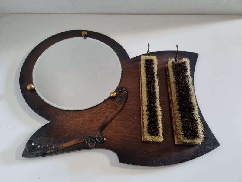 Antique Bevelled Edge Mirror with hanging brushes - See pictures