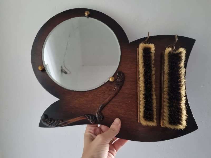 Antique Bevelled Edge Mirror with hanging brushes - See pictures