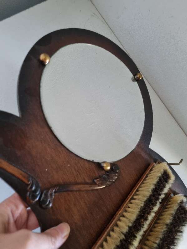 Antique Bevelled Edge Mirror with hanging brushes - See pictures