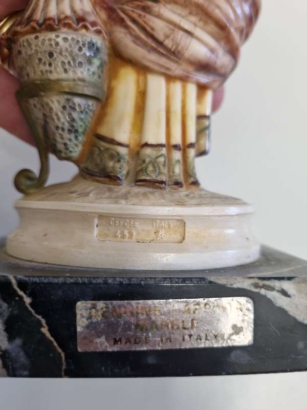 Vintage Depose Italy Figurine on Genuine Carrara Marble - Height - 20.5cm