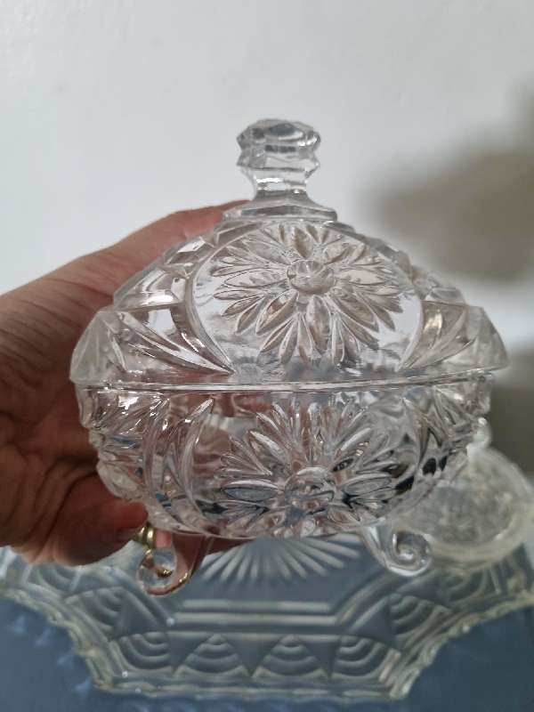 Glass Tray with 3 glass containers with lids - Good Quality, Heavy items