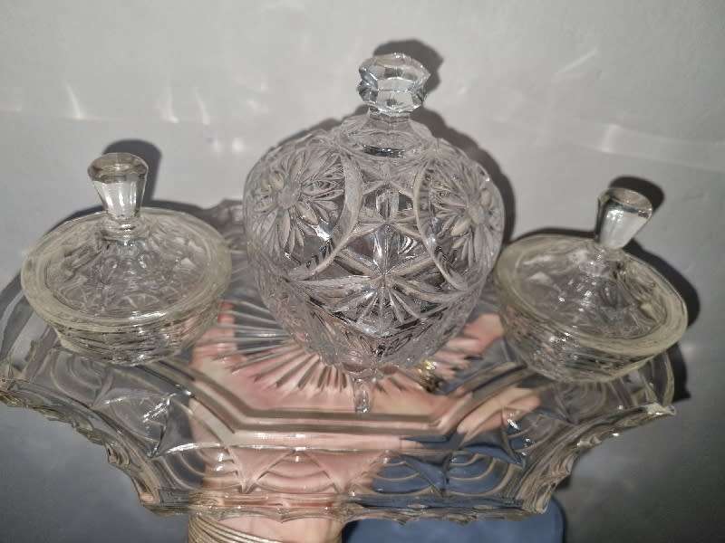 Glass Tray with 3 glass containers with lids - Good Quality, Heavy items