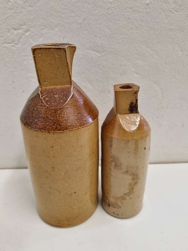 2 x Antique French Ink Bottles - Doulton & Co.  19cm & 15cm tall