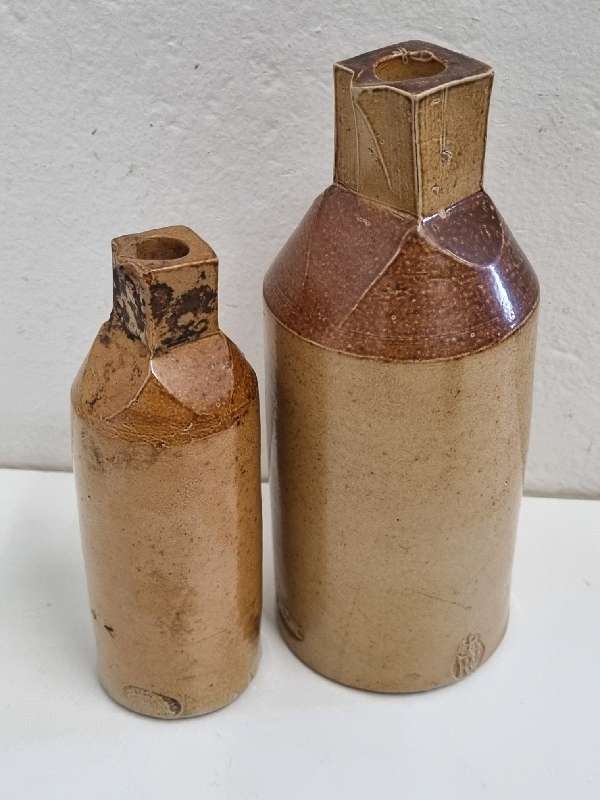 2 x Antique French Ink Bottles - Doulton & Co.  19cm & 15cm tall