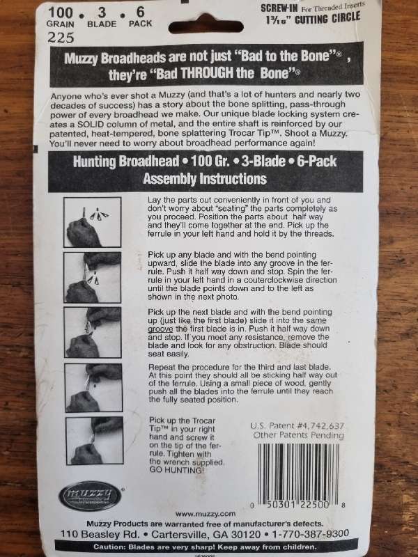 Muzzy 6 Pack Broadheads - Archery - US Made