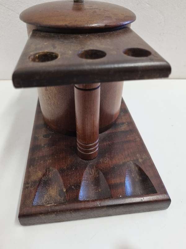 Wooden Pipe stand with container - Holds 6 pipes - Pipe holder / pipe rack
