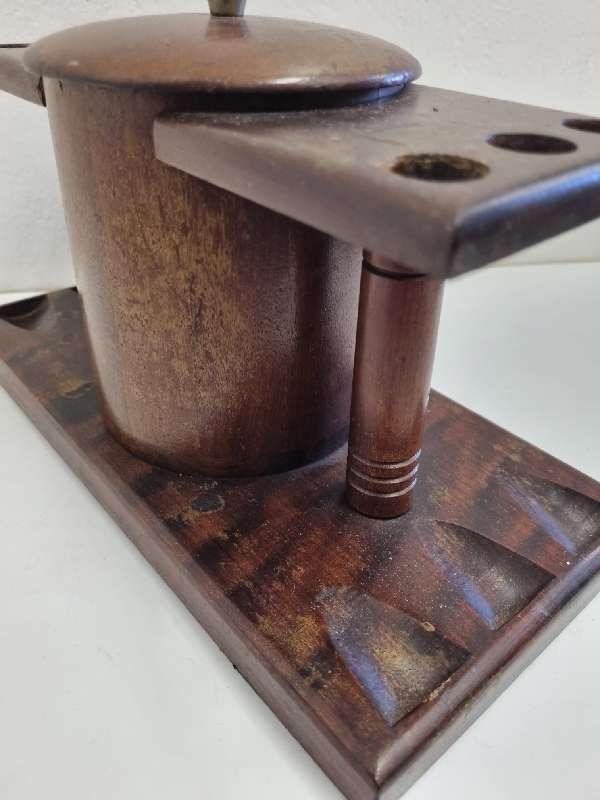 Wooden Pipe stand with container - Holds 6 pipes - Pipe holder / pipe rack