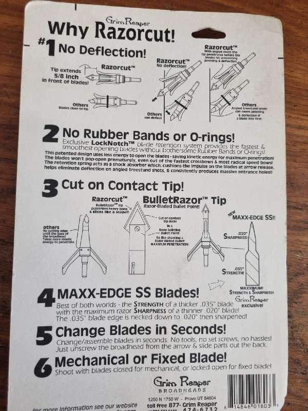 Grim Reaper Broadheads 3 Blade 100 Grains - Archery - Made in USA