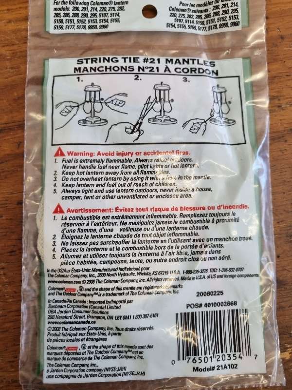 Coleman String Tie No 21 Mantles - 2 Pack