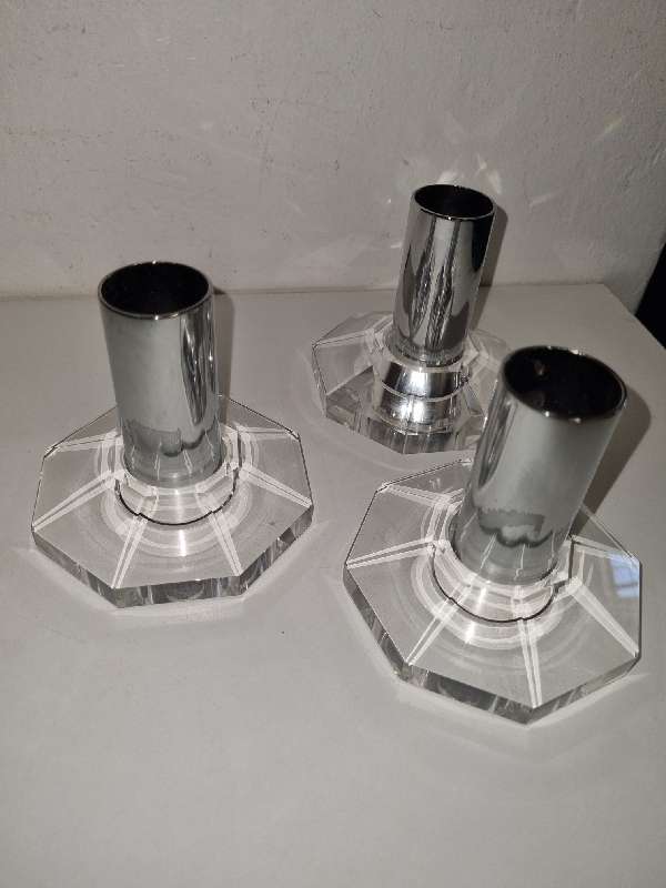 3 x Beautiful glass/crystal and metal candle holders - Collapsible for easy storage