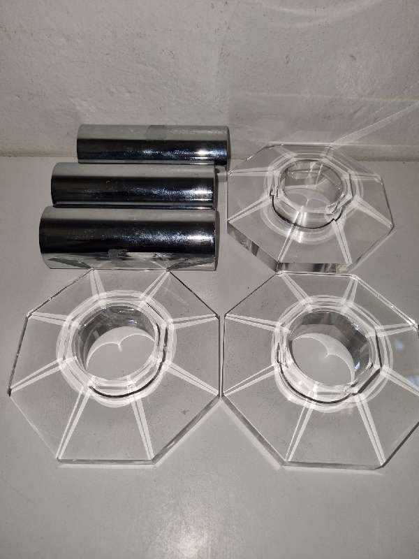 3 x Beautiful glass/crystal and metal candle holders - Collapsible for easy storage