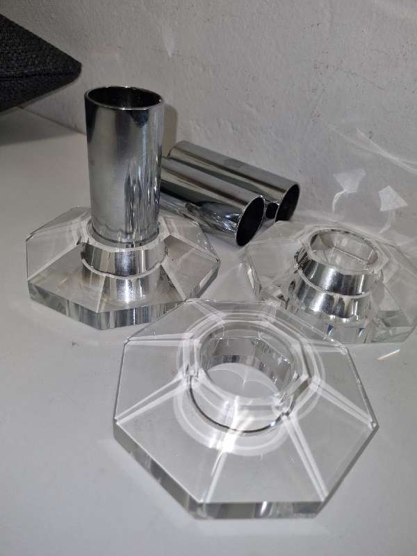 3 x Beautiful glass/crystal and metal candle holders - Collapsible for easy storage