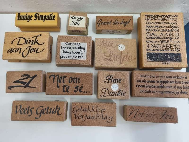 14 x Rubber stamps with Afrikaans words