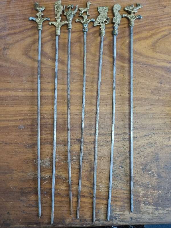 7 x Vintage Brass Top Skewers