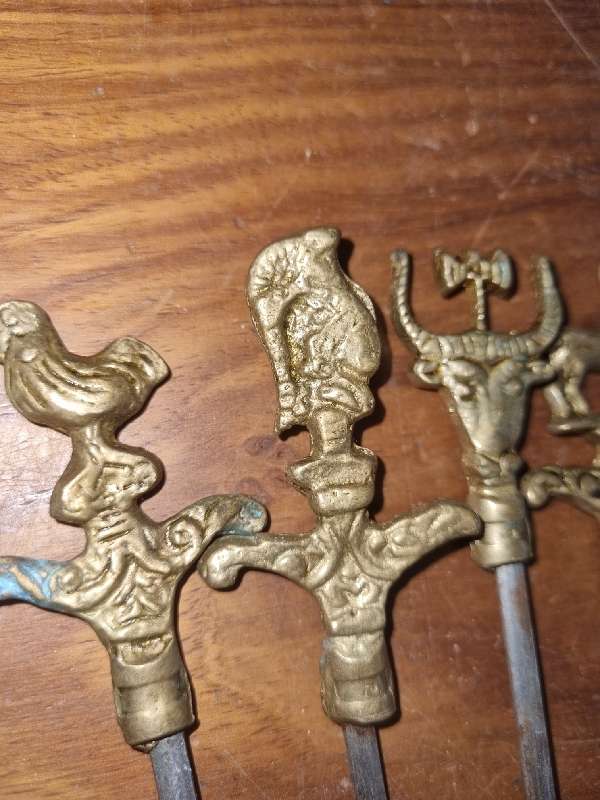 7 x Vintage Brass Top Skewers