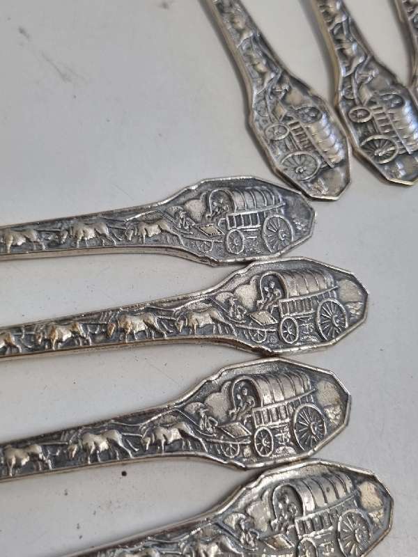 4 x Cake Forks & 4 x Teaspoons - 1988 Groot trek 150 year commemorative - Ox wagon detail