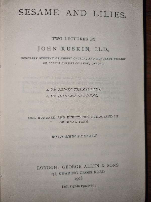 Sesame and Lilies - Two lecturers by John Ruskin