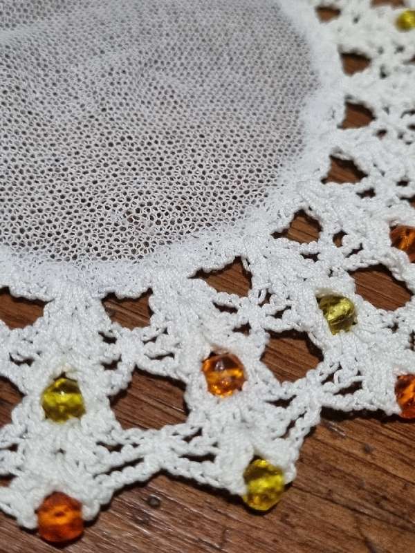 Small Vintage Doily with Beaded detail - Diameter - 16cm