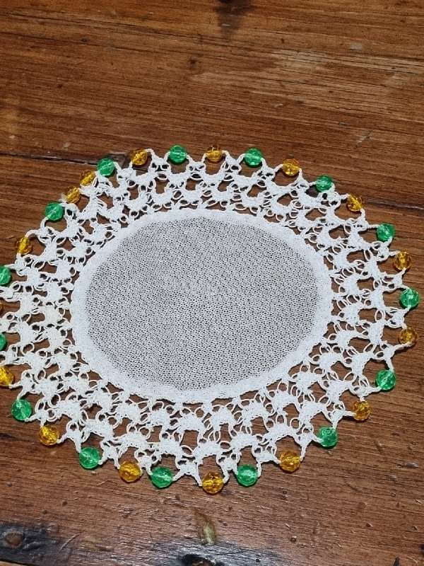 Small Vintage Doily with Beaded detail - Diameter - 17cm