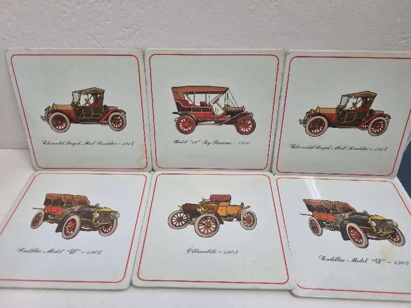 6 x Vintage Pro-Tex Antique Cars Trivet - Hot Pad - Pot stand - 17.5cm x 17.5cm each