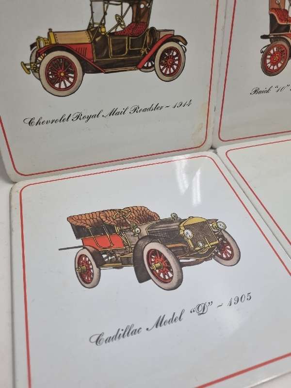 6 x Vintage Pro-Tex Antique Cars Trivet - Hot Pad - Pot stand - 17.5cm x 17.5cm each