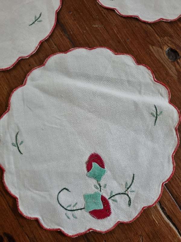 6 x Vintage Embroidered Doilies - Never Used