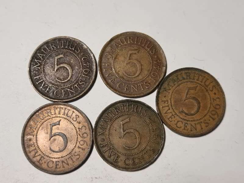 5 x Mauritius 5c coins