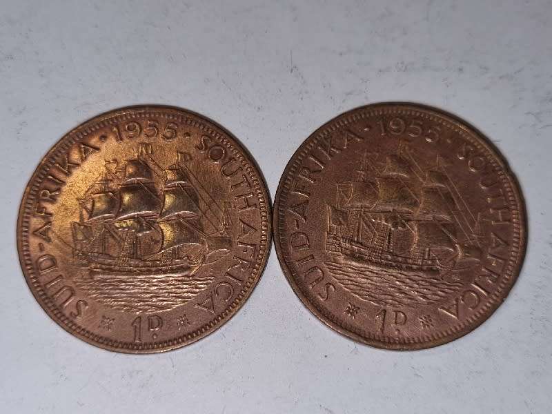 2 x 1955 1D coins